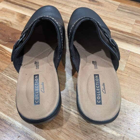 Clarks Collection Leisa Sadie Black Leather Mule Size 7.5 Comfort Slip On Career - Picture 4 of 9